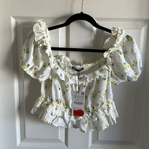 Zara floral crop puff sleeve top